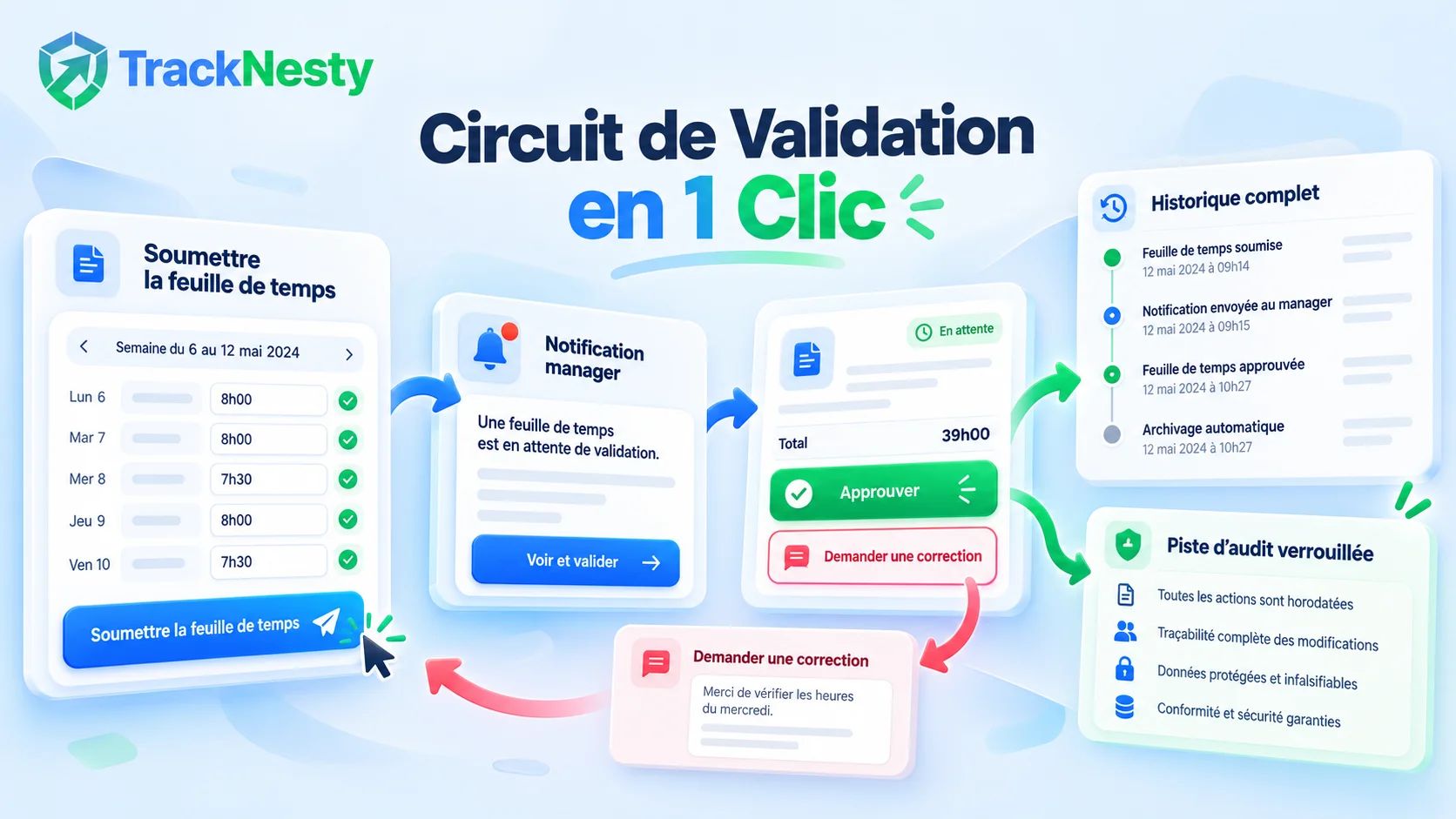 Matrice hebdomadaire et feuille de temps automatisée Tracknesty