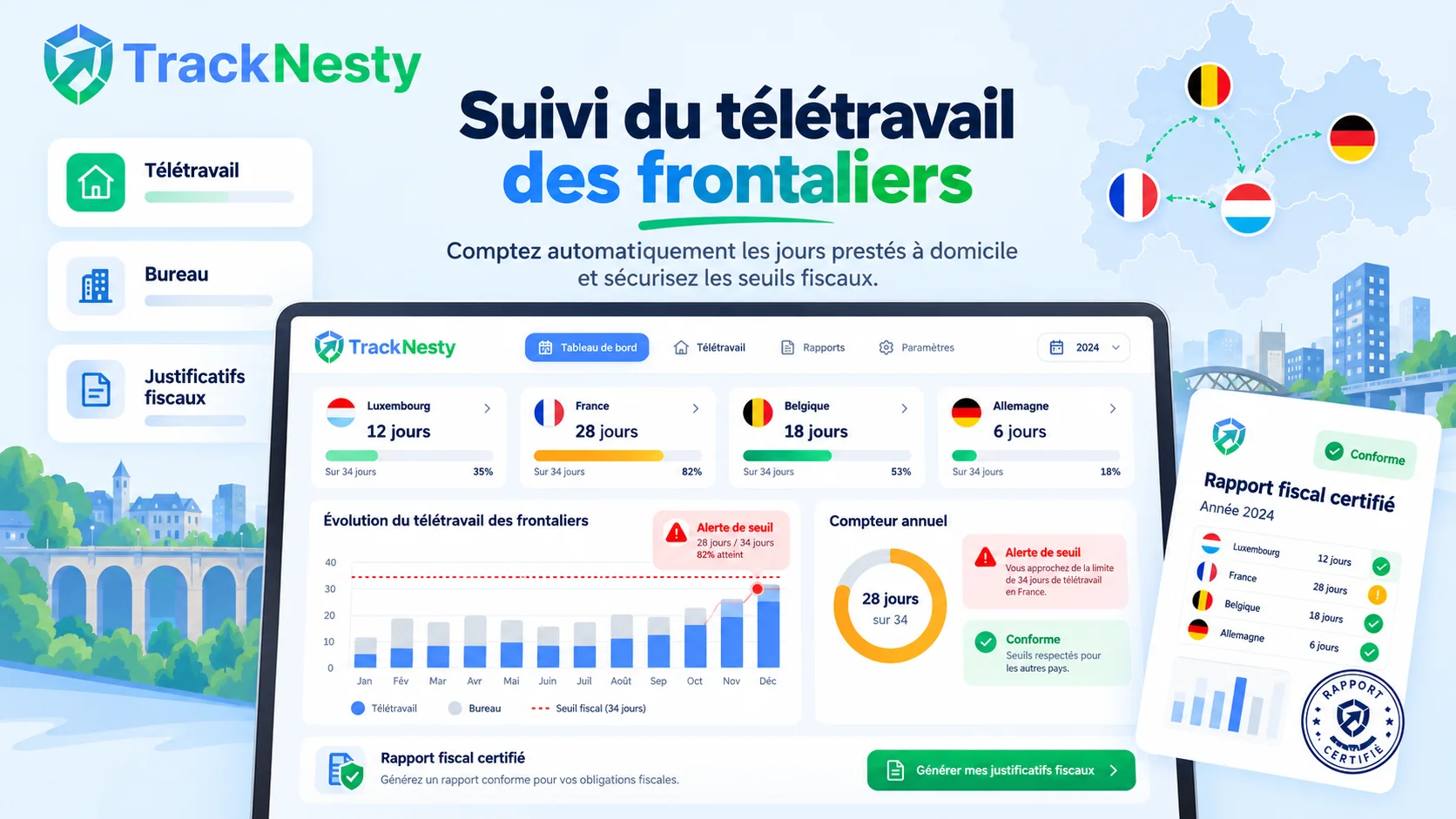 Suivi du télétravail et des congés pour travailleurs frontaliers au Luxembourg