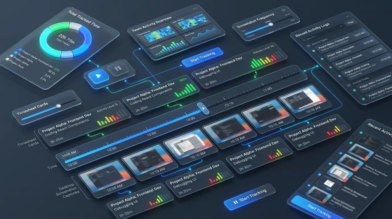 Tracknesty 3D UI Dashboard of Time Tracker With Screenshots